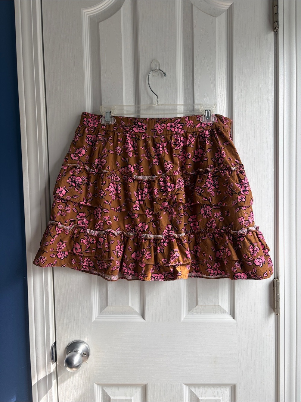 ARULA Floral Ruffle Tiered Mini Skirt Size XL Boho Country Cottagecore